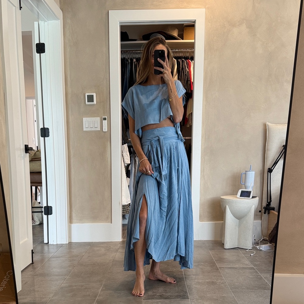 Free People Blue Midi Skirt and Crop top Light Blue Set - Picture 6 of 12